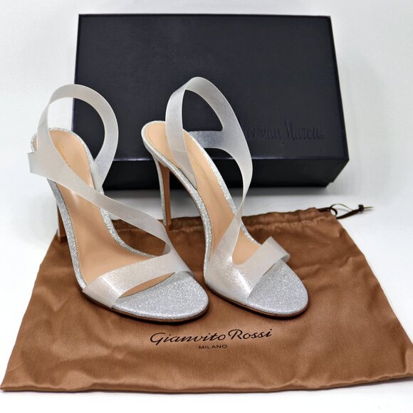 NEW Gianvito Rossi "Metropolis" 105 Glass Glitter Plexi Slingback Sandal Heels - Picture 5 of 16
